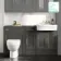 Monaco Graphite Grey Combination Vanity Traditional Basin and Seattle Toilet 1500mm - Brass Knurled Handles