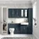 Monaco Inky Blue Combination Vanity Basin with Marble Top and Seattle Toilet 1500mm - Brass Knurled Handles