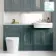 Monaco Midnight Green Combination Vanity Traditional Basin with Marble Top and Boston Toilet 1500mm - Brass Knurled Handles