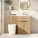 Havana Fluted Country Oak Combination Vanity Basin and Utah Comfort Height Toilet 1100mm - Brushed Brass Accents - Right Handed