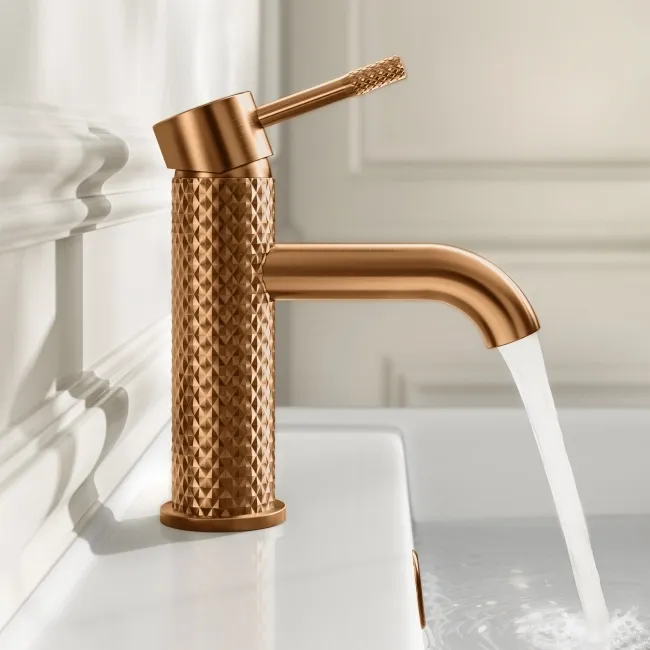 Suir Brushed Copper Basin Mixer Tap with Knurled Detailing