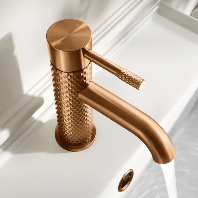 Suir Brushed Copper Basin Mixer Tap with Knurled Detailing