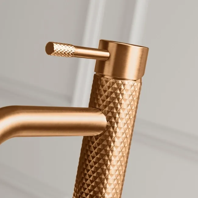 Suir Brushed Copper High Rise Basin Mixer Tap with Knurled Detailing