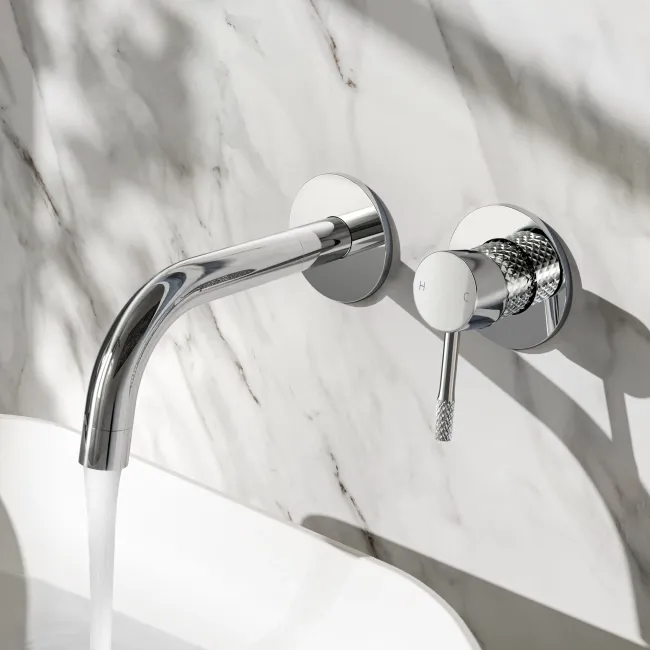 Suir Chrome Wall Mounted Basin Mixer Tap with Knurled Detailing