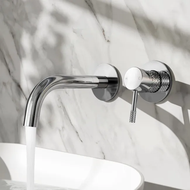 Suir Chrome Wall Mounted Basin Mixer Tap with Knurled Detailing