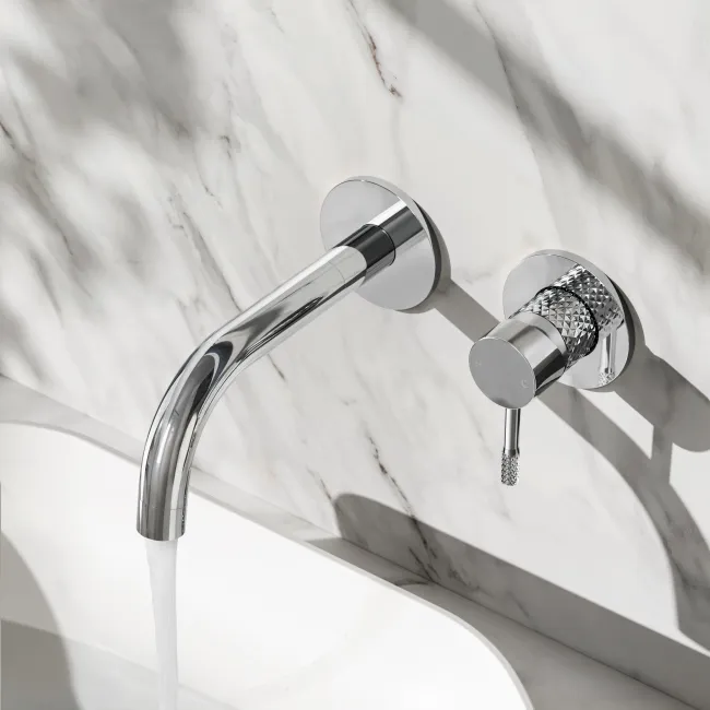 Suir Chrome Wall Mounted Basin Mixer Tap with Knurled Detailing
