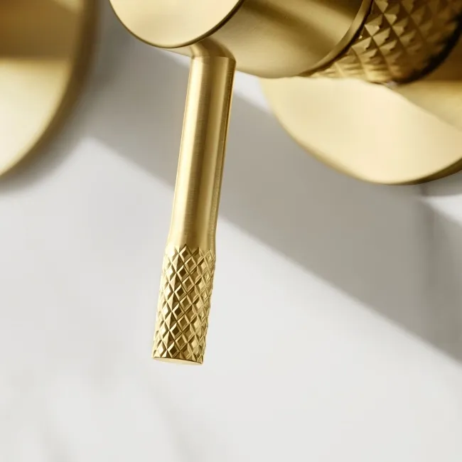 Suir Brushed Brass Wall Mounted Basin Mixer Tap with Knurled Detailing