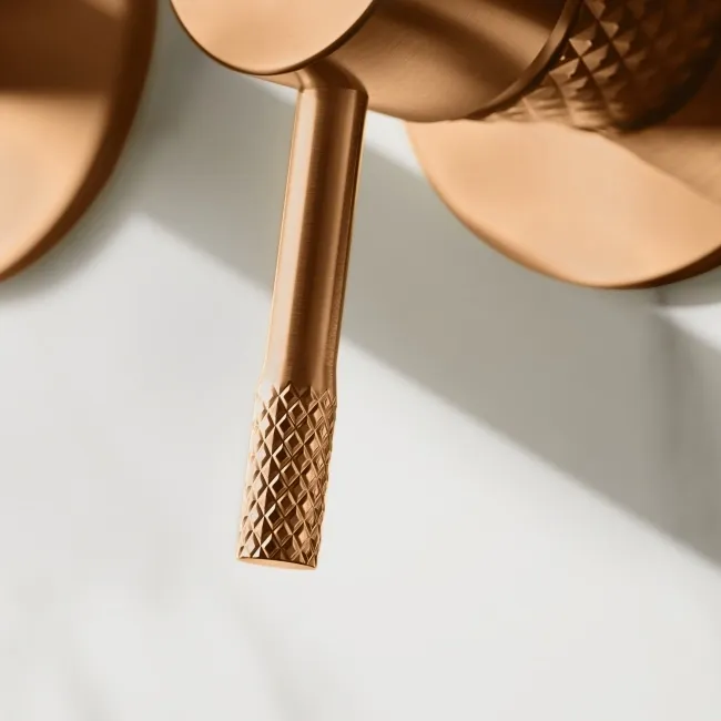 Suir Brushed Copper Wall Mounted Basin Mixer Tap with Knurled Detailing
