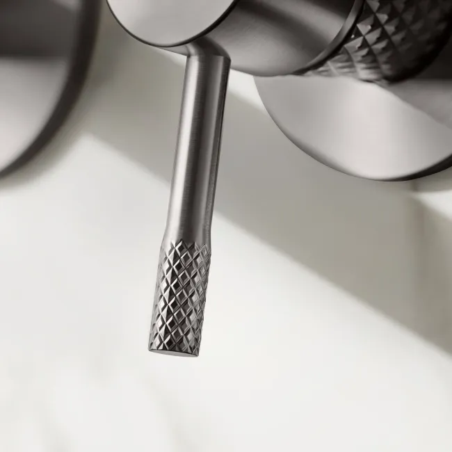 Suir Brushed Gunmetal Wall Mounted Basin Mixer Tap with Knurled Detailing
