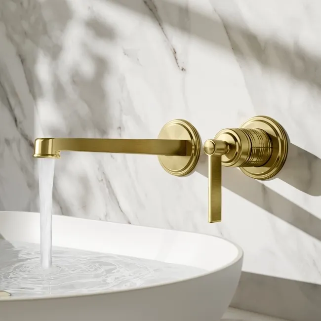 Corrib Brushed Brass Wall Mounted Basin Mixer Tap
