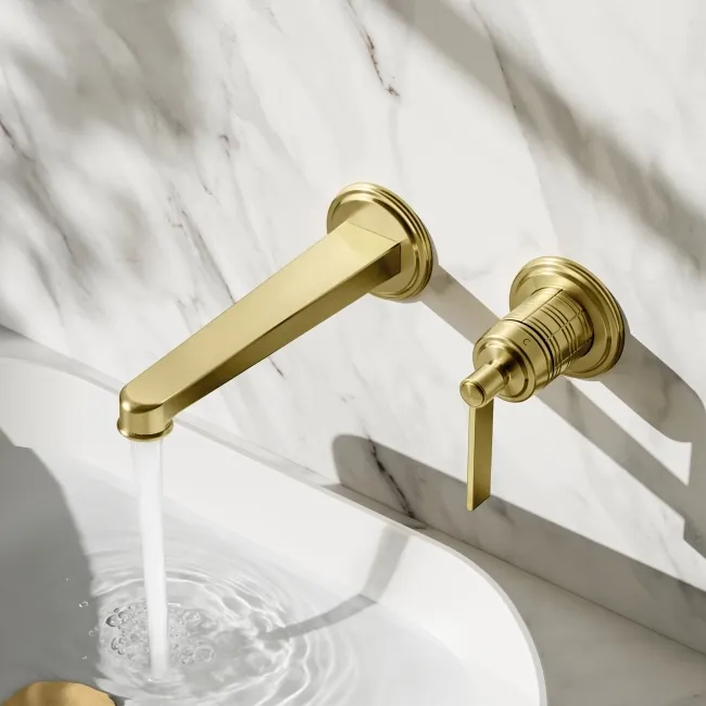 Corrib Brushed Brass Wall Mounted Basin Mixer Tap