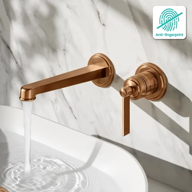 Corrib Brushed Copper Wall Mounted Basin Mixer Tap
