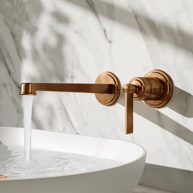 Corrib Brushed Copper Wall Mounted Basin Mixer Tap