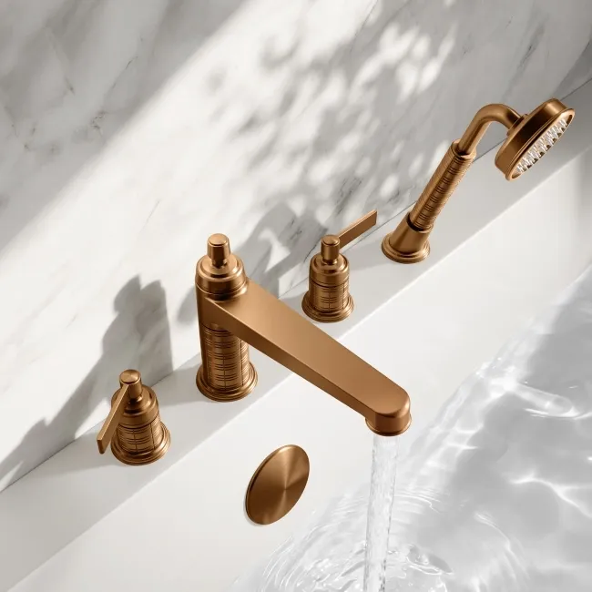 Corrib Brushed Copper Bath Mixer Tap & Handheld Shower