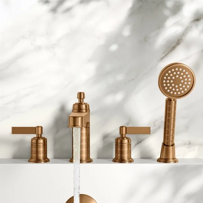 Corrib Brushed Copper Bath Mixer Tap & Handheld Shower