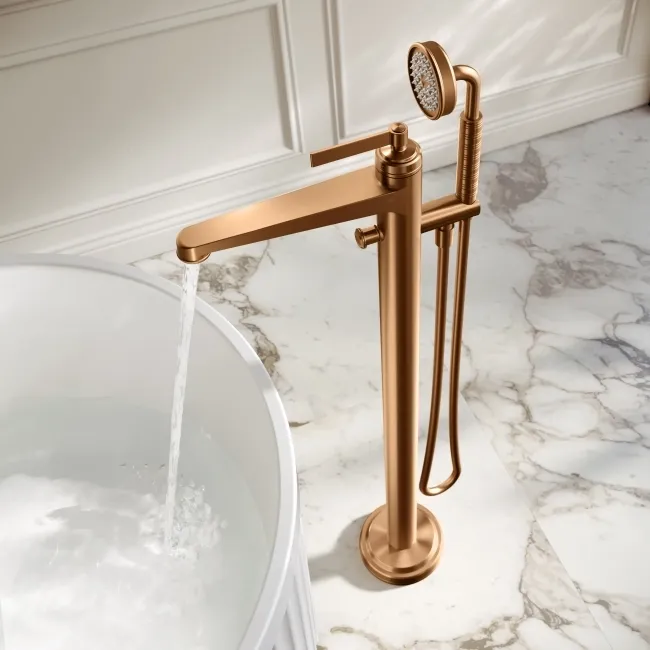 Corrib Brushed Copper Freestanding Bath Shower Mixer Tap