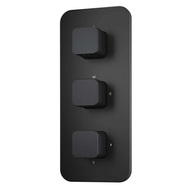 Galway Premium Matt Black Square Thermostatic Shower Valve - 3 Outlets