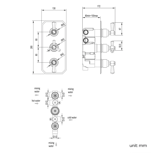 Kenmare Traditional Chrome Thermostatic Shower Valve - 3 Outlets