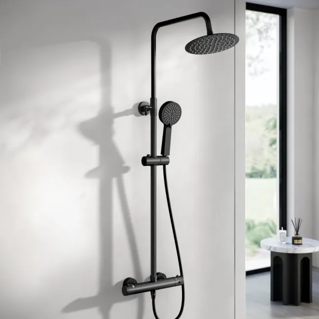 Ennis Matt Black Round Thermostatic Shower Set