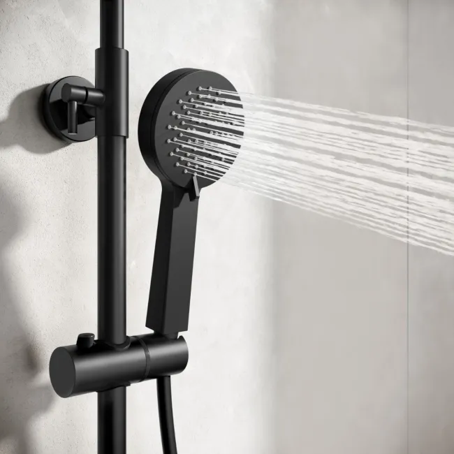 Ennis Matt Black Round Thermostatic Shower Set