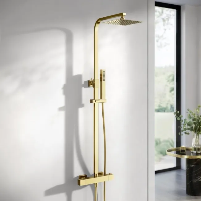 Brushed Brass Square Thermostatic Shower