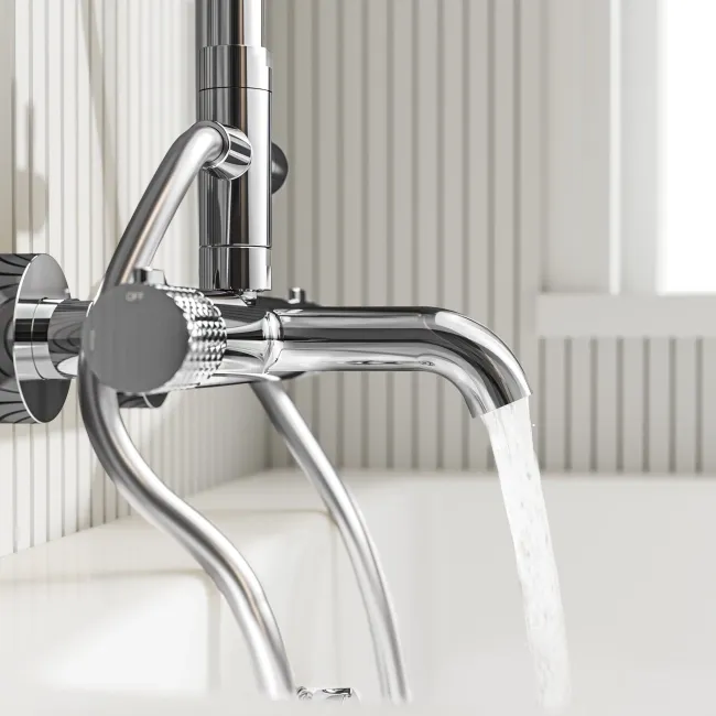Suir Premium Round Chrome Thermostatic Bath Filler Shower Set with Knurled Detailing