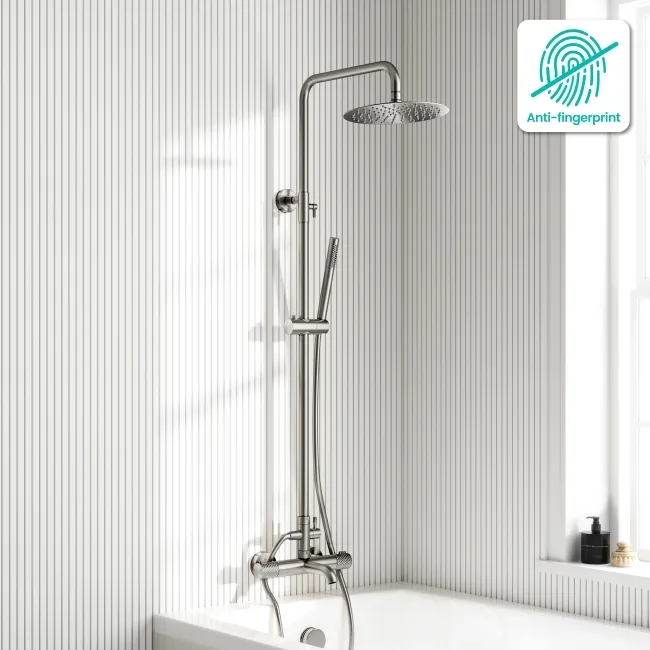 Suir Premium Round Brushed Nickel Thermostatic Bath Filler Shower Set with Knurled Detailing