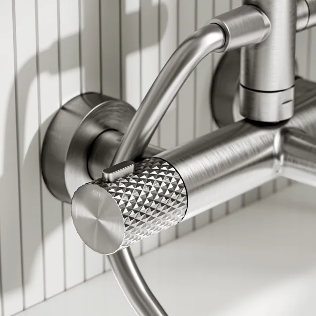 Suir Premium Round Brushed Nickel Thermostatic Bath Filler Shower Set with Knurled Detailing