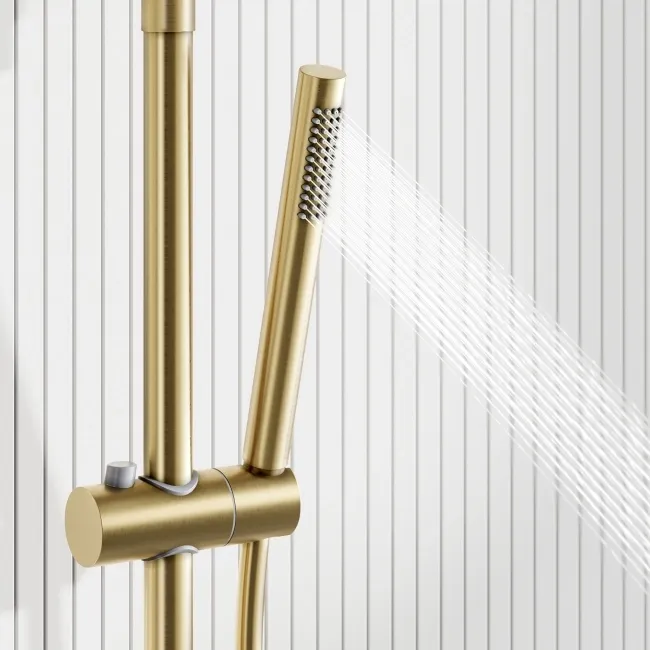 Suir Premium Round Brushed Brass Thermostatic Bath Filler Shower Set with Knurled Detailing