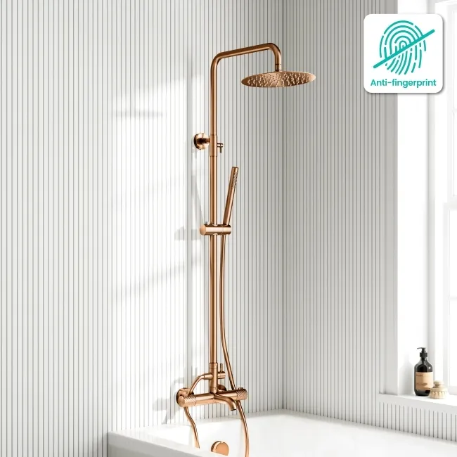 Suir Premium Round Brushed Copper Thermostatic Bath Filler Shower Set with Knurled Detailing
