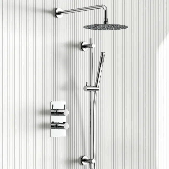 Suir Premium Chrome Round Thermostatic Shower Set with Knurled Detailing