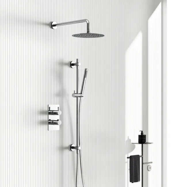 Suir Premium Chrome Round Thermostatic Shower Set with Knurled Detailing