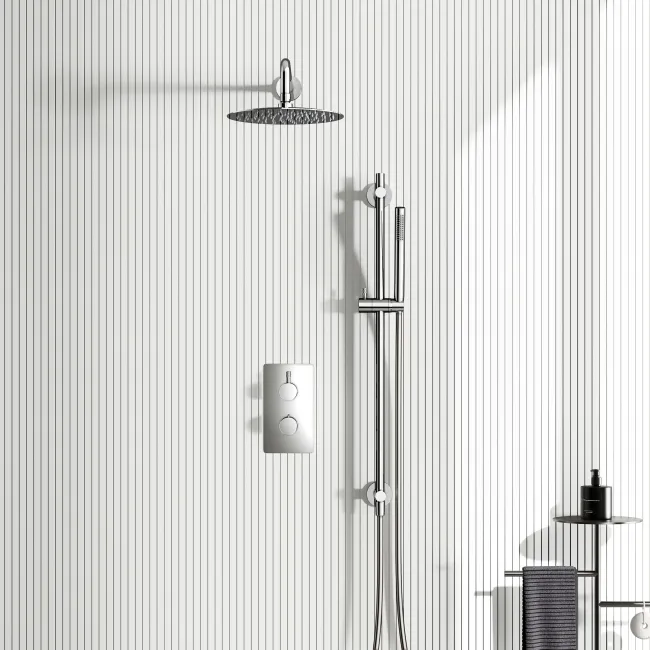 Suir Premium Chrome Round Thermostatic Shower Set with Knurled Detailing