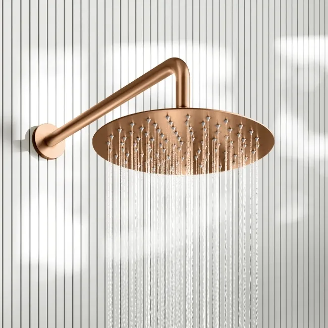 Suir Premium Brushed Copper Round Thermostatic Shower Set with Knurled Detailing