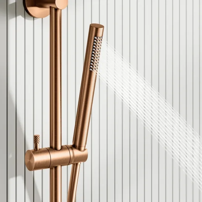 Suir Premium Brushed Copper Round Thermostatic Shower Set with Knurled Detailing