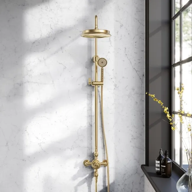 Corrib Premium Brushed Brass Round Thermostatic Shower Set