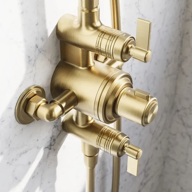 Corrib Premium Brushed Brass Round Thermostatic Shower Set