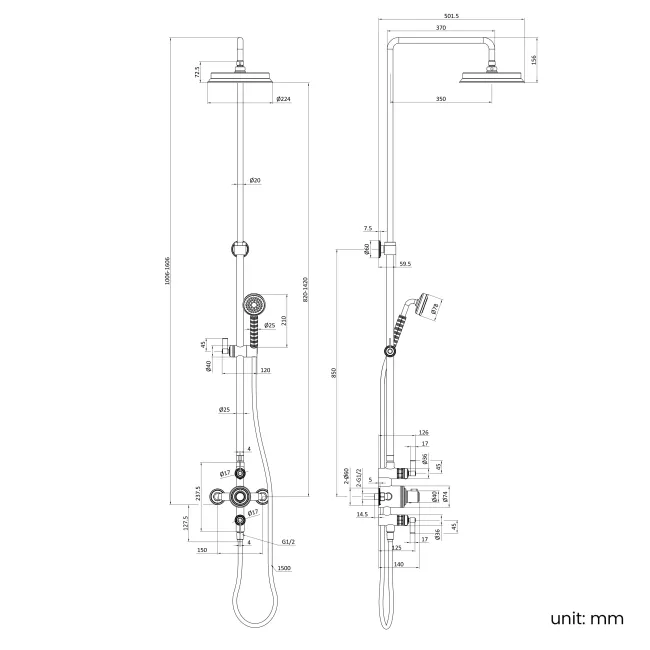 Corrib Premium Brushed Copper Round Thermostatic Shower Set