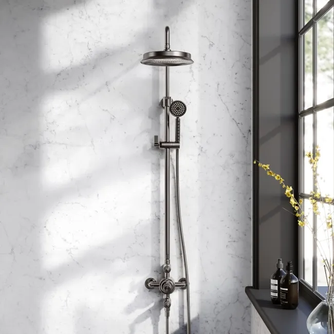 Corrib Premium Brushed Gunmetal Round Thermostatic Shower Set