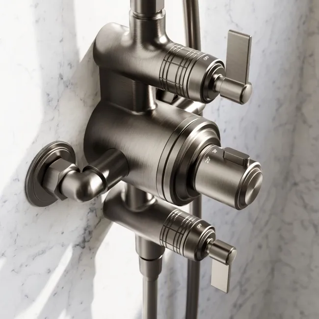 Corrib Premium Brushed Gunmetal Round Thermostatic Shower Set