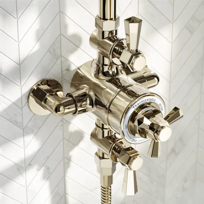 Kenmare Traditional English Gold Thermostatic Shower Set with Hand Shower