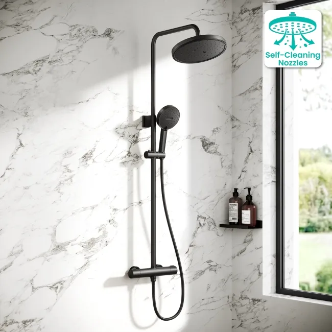 Derry Matt Black Round Thermostatic Shower Set