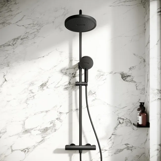 Derry Matt Black Round Thermostatic Shower Set