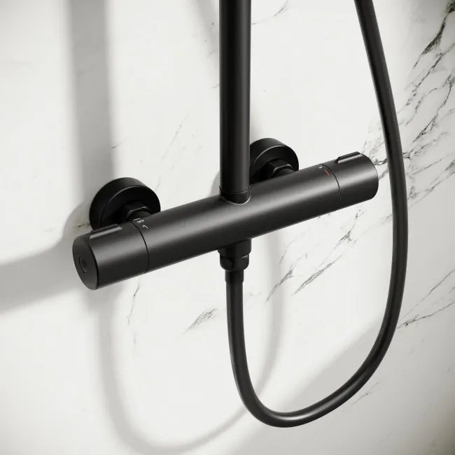 Derry Matt Black Round Thermostatic Shower Set