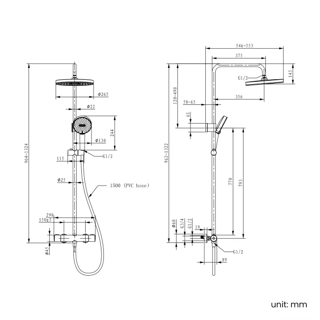 Derry Matt Black Round Thermostatic Shower Set