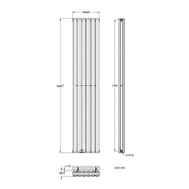 Marbella White Double Oval Panel Radiator 1800x360mm