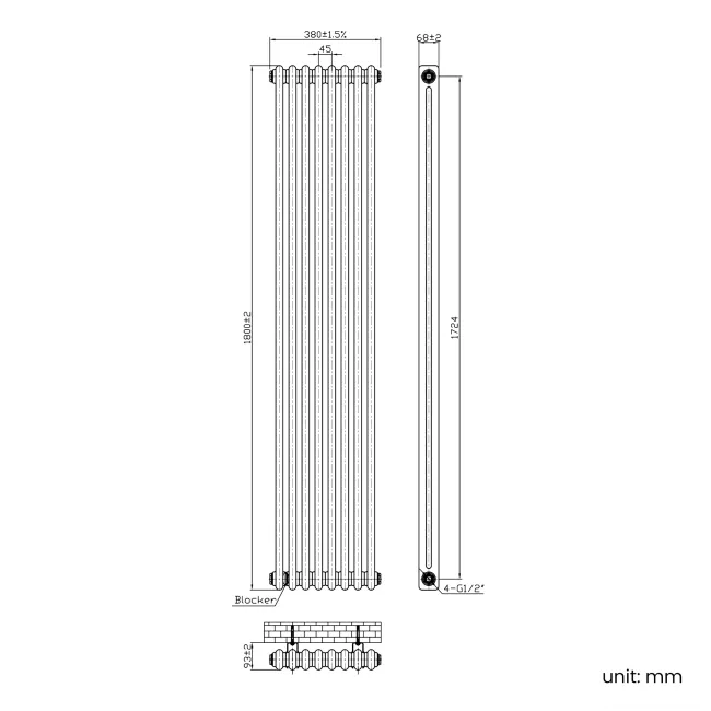 Athens Antique Copper Double Column Vertical Traditional Radiator 1800x380mm