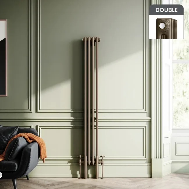 Athens Antique Gold Double Column Vertical Traditional Radiator 1500x200mm