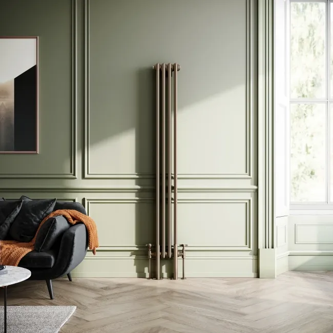 Athens Antique Gold Double Column Vertical Traditional Radiator 1500x200mm