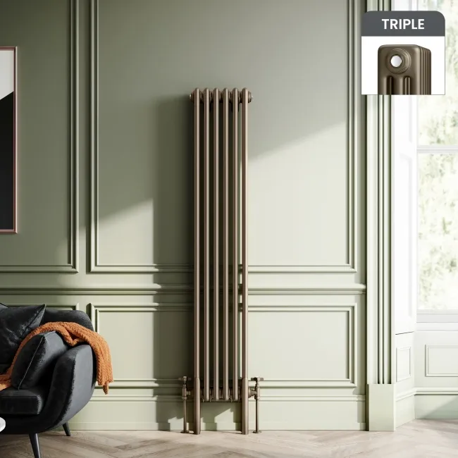 Athens Antique Gold Triple Column Vertical Traditional Radiator 1500x290mm